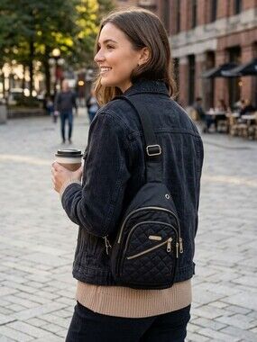 Black Quilted Crossbody Sling Bag - Unbranded -